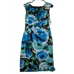Next Up Turquoise Floral Sheath Dress Sleeveless Womens Size 6 NWT